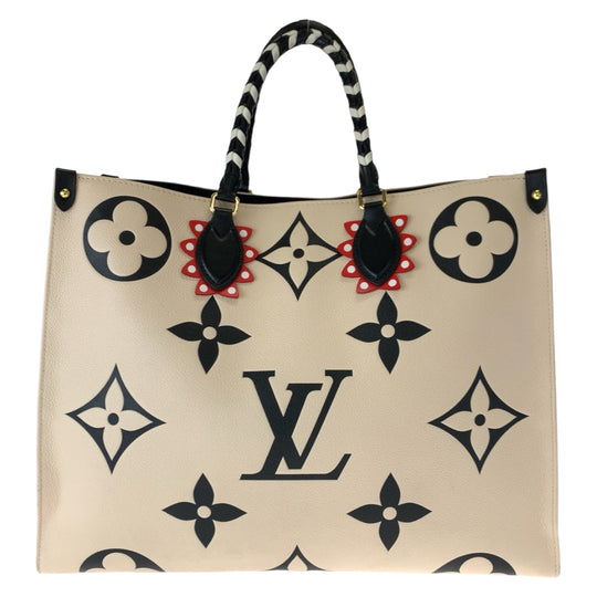 LOUIS VUITTON Tote Bag M45372 Calfskin Beige Black Gold Metal Tote Bag handbag Monogram Unplant Crafty On the Go GM Women Used Authentic