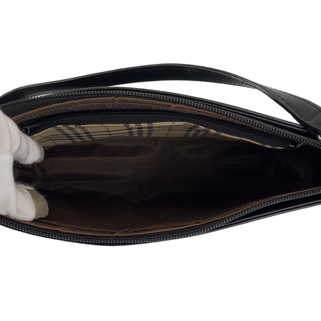 BURBERRY Handbag leather Black Silver Metal Handbags, Accessory Pouches, Shoulder Bags Medium Check Pattern Women Used Authentic