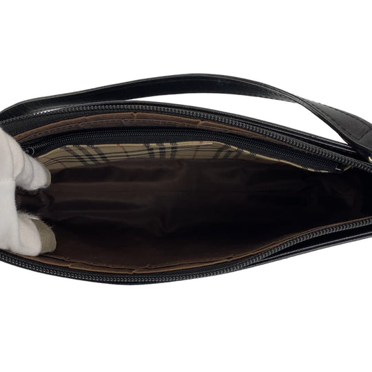 BURBERRY Handbag leather Black Silver Metal Handbags, Accessory Pouches, Shoulder Bags Medium Check Pattern Women Used Authentic