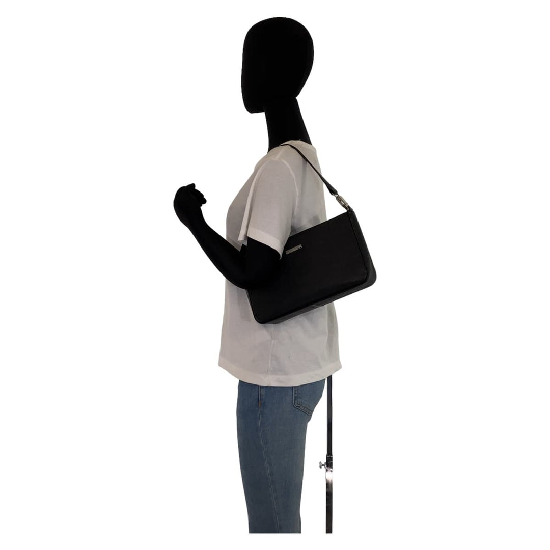 BURBERRY Handbag leather Black Silver Metal Handbags, Accessory Pouches, Shoulder Bags Medium Check Pattern Women Used Authentic