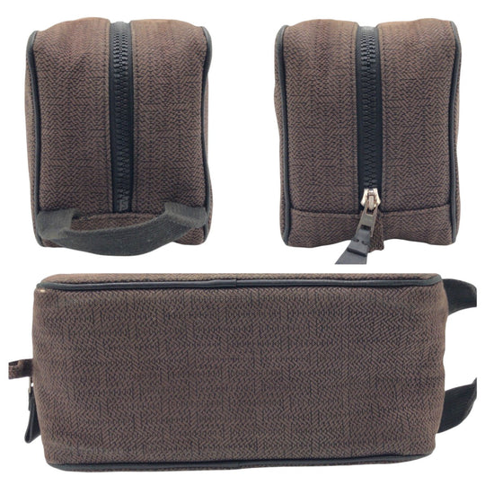 HERMES Pouch cotton Brown Silver Metal Pouch Globetrotter MM mens Used Authentic