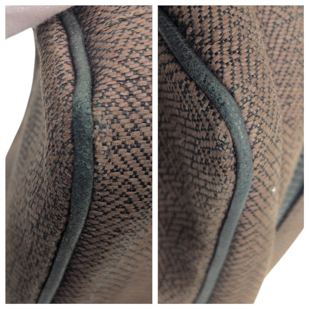 HERMES Pouch cotton Brown Silver Metal Pouch Globetrotter MM mens Used Authentic