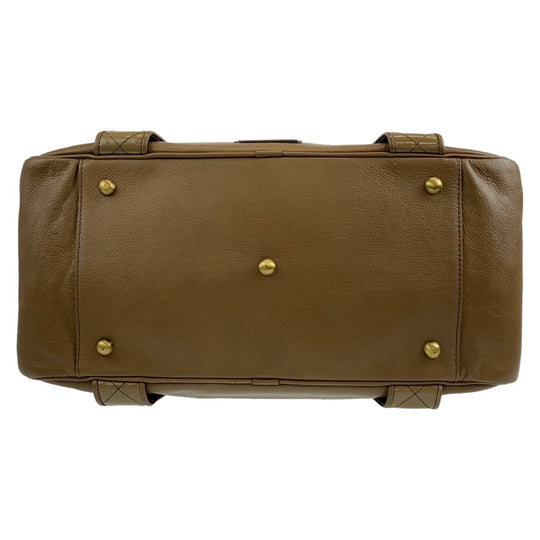 BURBERRY Handbag leather Khaki Brown Gold Metal Handbag Shoulder Bag Medium Check Pattern Women Used Authentic