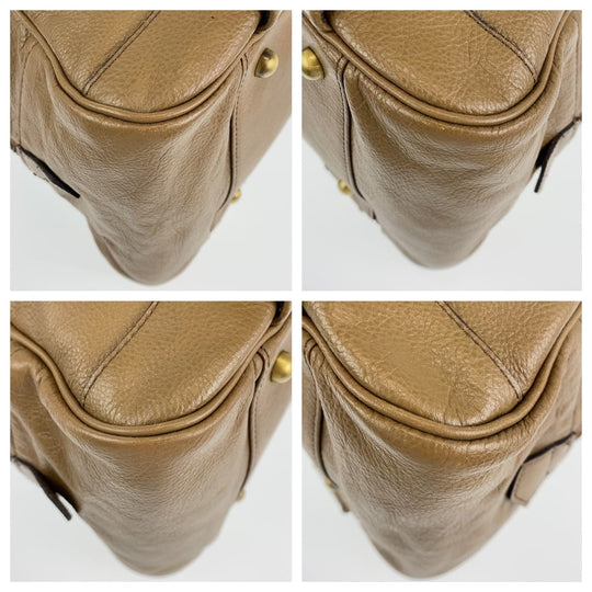 BURBERRY Handbag leather Khaki Brown Gold Metal Handbag Shoulder Bag Medium Check Pattern Women Used Authentic