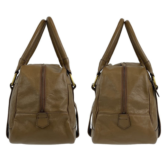 BURBERRY Handbag leather Khaki Brown Gold Metal Handbag Shoulder Bag Medium Check Pattern Women Used Authentic