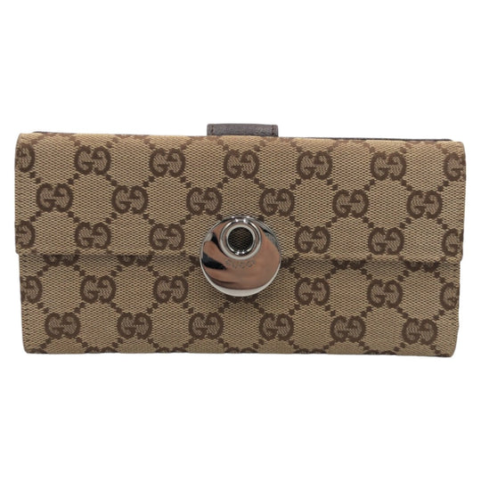 GUCCI Long Wallet Purse 120931 GG canvas Brown Beige Silver Metal Long Wallet Purse GG canvas Women Used Authentic