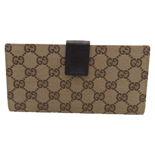 GUCCI Long Wallet Purse 120931 GG canvas Brown Beige Silver Metal Long Wallet Purse GG canvas Women Used Authentic