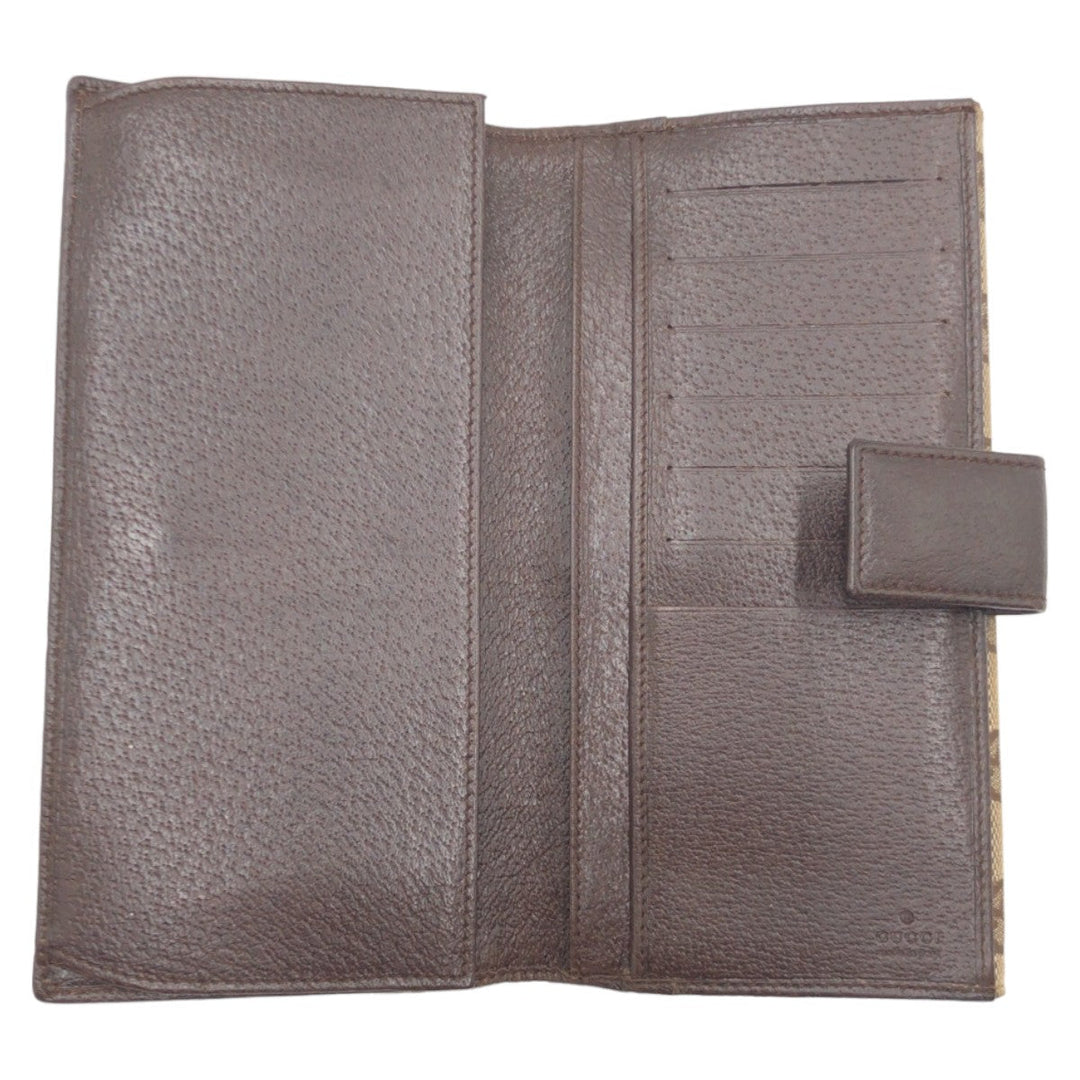 GUCCI Long Wallet Purse 120931 GG canvas Brown Beige Silver Metal Long Wallet Purse GG canvas Women Used Authentic