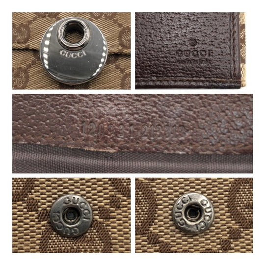 GUCCI Long Wallet Purse 120931 GG canvas Brown Beige Silver Metal Long Wallet Purse GG canvas Women Used Authentic