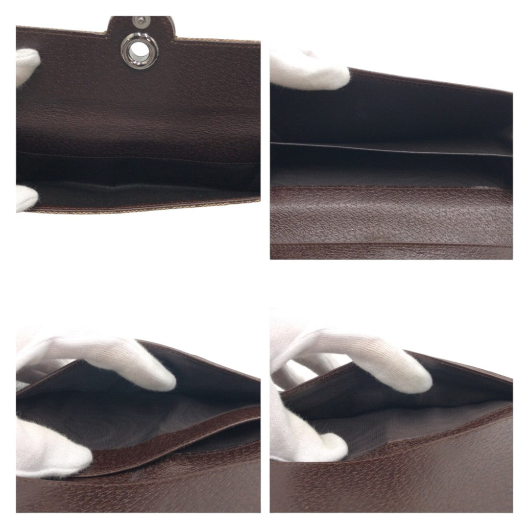 GUCCI Long Wallet Purse 120931 GG canvas Brown Beige Silver Metal Long Wallet Purse GG canvas Women Used Authentic