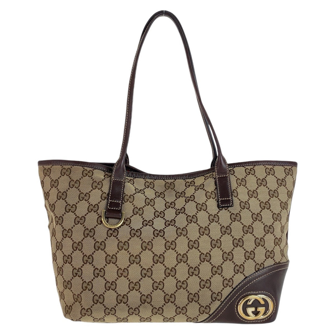GUCCI Tote Bag 169946 GG canvas, leather Brown Beige Gold Metal Tote Bag Handbag Shoulder Bag Interlocking G New Brit GG pattern Women Used Authentic