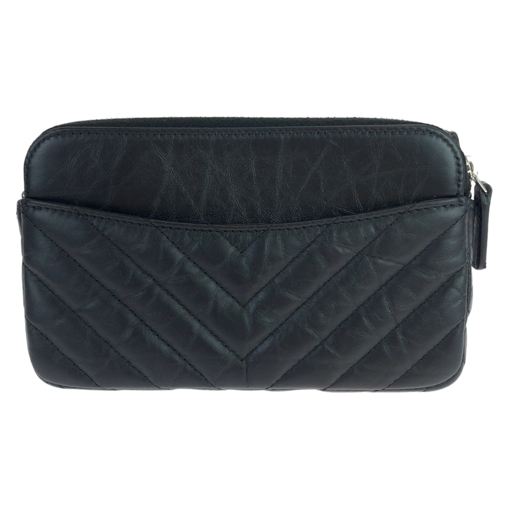 CHANEL Shoulder Bag lambskin Black SilverMetal Shoulder Bag Crossbody Chevron Vstitch Turn lock Women Used Authentic