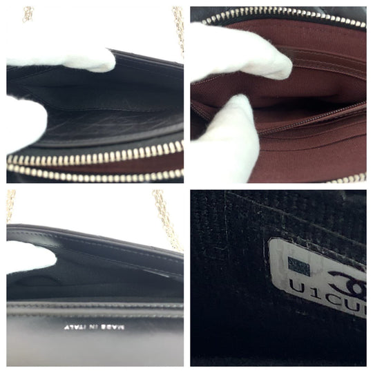 CHANEL Shoulder Bag lambskin Black SilverMetal Shoulder Bag Crossbody Chevron Vstitch Turn lock Women Used Authentic