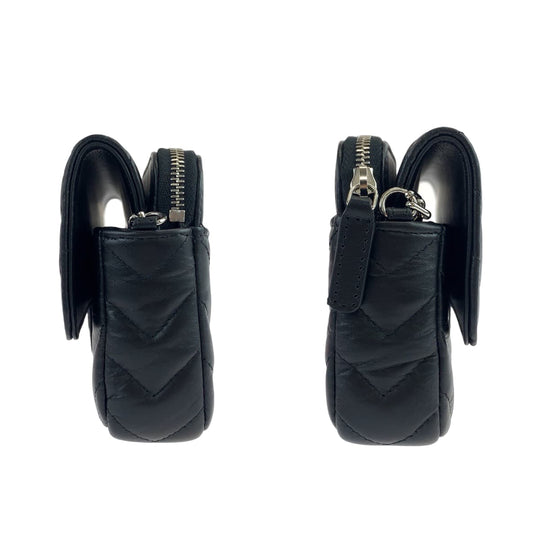 CHANEL Shoulder Bag lambskin Black SilverMetal Shoulder Bag Crossbody Chevron Vstitch Turn lock Women Used Authentic