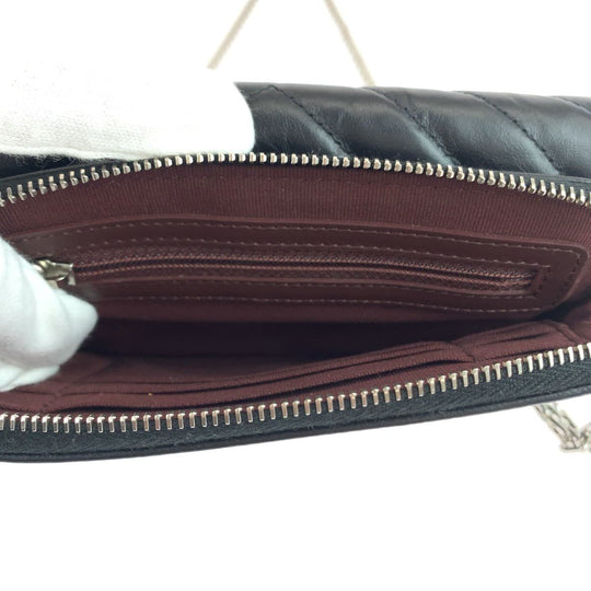 CHANEL Shoulder Bag lambskin Black SilverMetal Shoulder Bag Crossbody Chevron Vstitch Turn lock Women Used Authentic