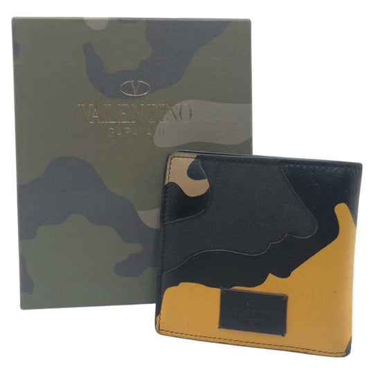 VALENTINO Bifold Wallet PR P 617 ASD 2 Leather, Canvas Black Yellow Folding wallet Compact wallet camouflage mens Used Authentic