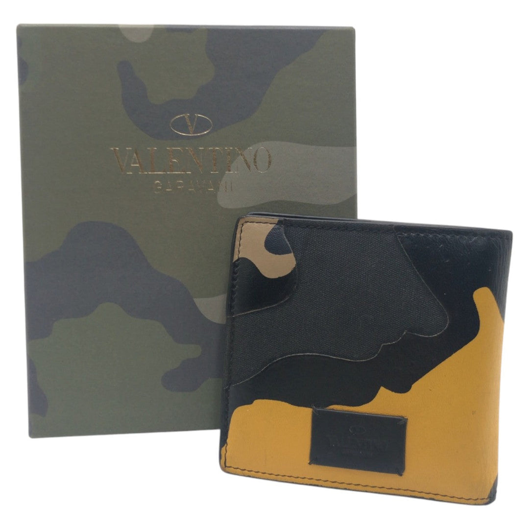 VALENTINO Bifold Wallet PR P 617 ASD 2 Leather, Canvas Black Yellow Folding wallet Compact wallet camouflage mens Used Authentic