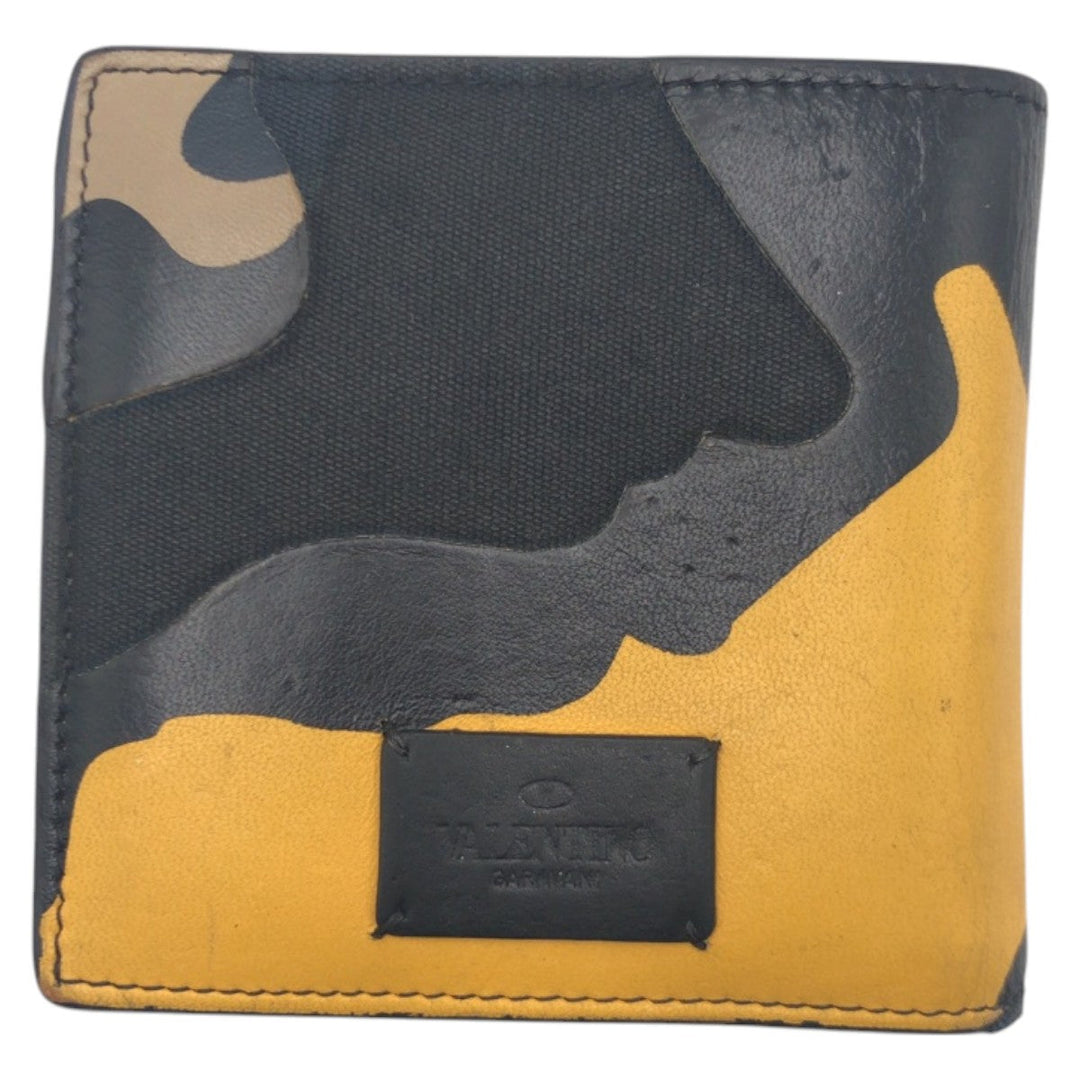 VALENTINO Bifold Wallet PR P 617 ASD 2 Leather, Canvas Black Yellow Folding wallet Compact wallet camouflage mens Used Authentic