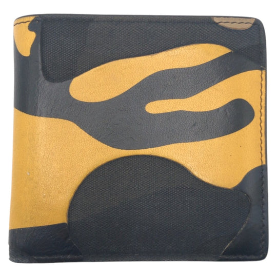 VALENTINO Bifold Wallet PR P 617 ASD 2 Leather, Canvas Black Yellow Folding wallet Compact wallet camouflage mens Used Authentic