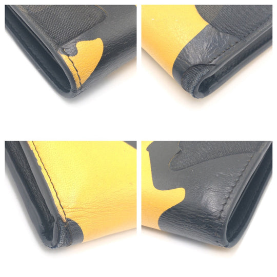 VALENTINO Bifold Wallet PR P 617 ASD 2 Leather, Canvas Black Yellow Folding wallet Compact wallet camouflage mens Used Authentic