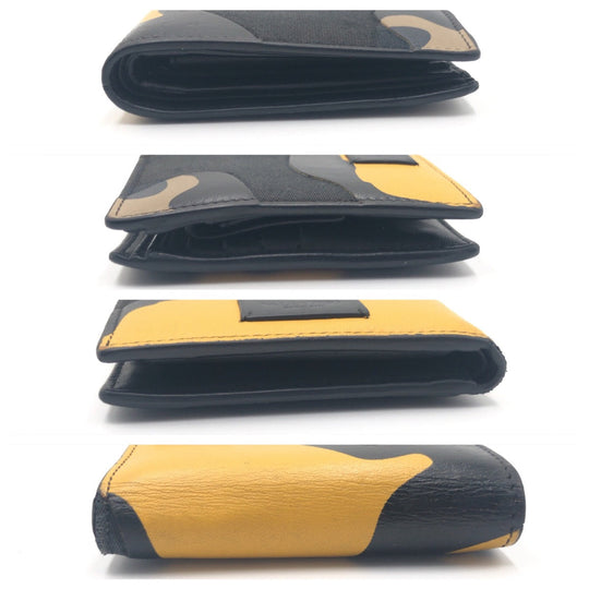 VALENTINO Bifold Wallet PR P 617 ASD 2 Leather, Canvas Black Yellow Folding wallet Compact wallet camouflage mens Used Authentic
