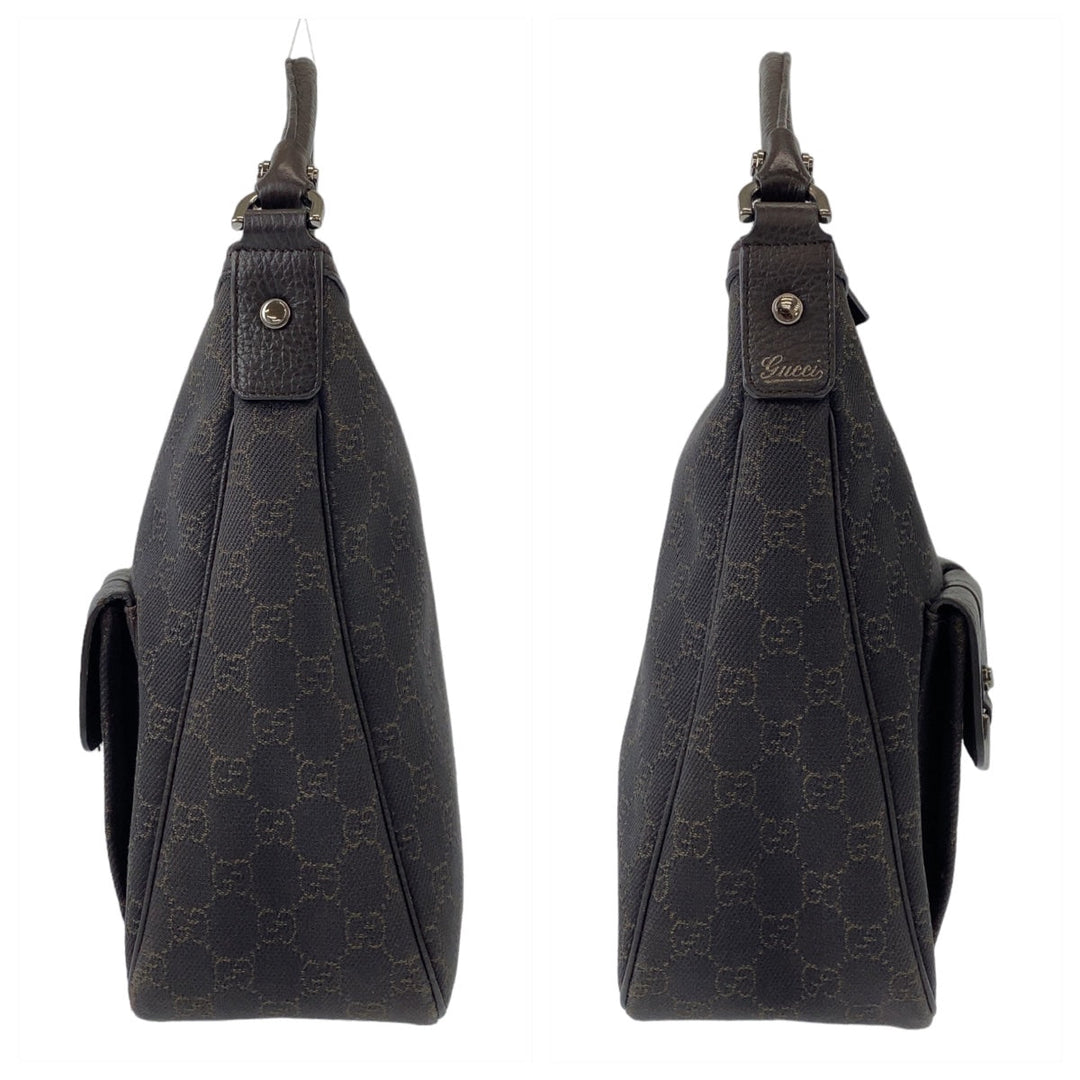 GUCCI Shoulder Bag 293581 GG canvas, leather Brown Silver Metal Hobo Shoulder Bag Handbag Abbey GG pattern Women Used Authentic