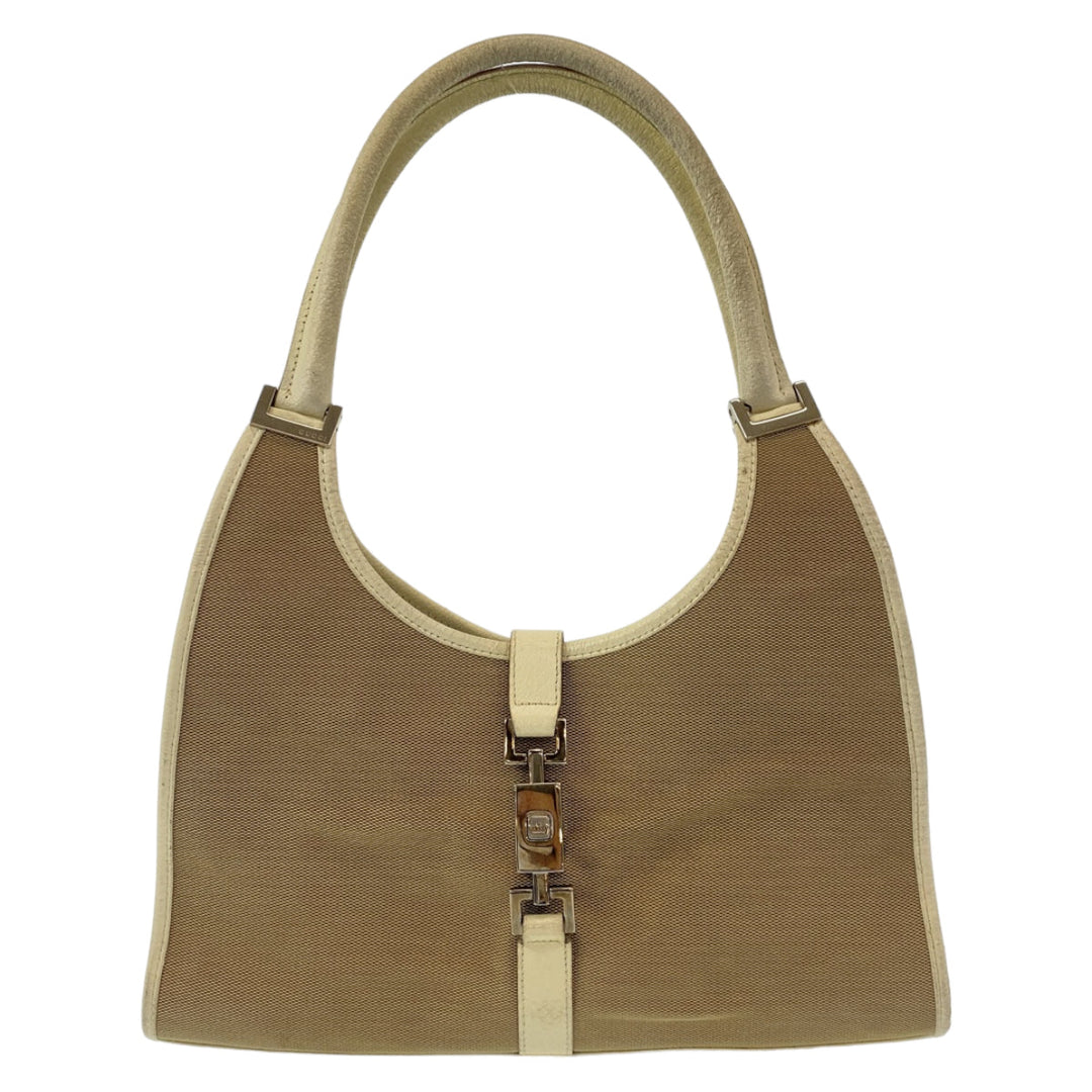 GUCCI Shoulder Bag 002 1067 canvas Beige White SilverMetal Shoulder Bag handbag Jackie Women Used Authentic
