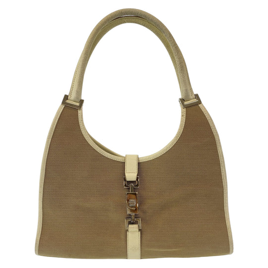 GUCCI Shoulder Bag 002 1067 canvas Beige White SilverMetal Shoulder Bag handbag Jackie Women Used Authentic