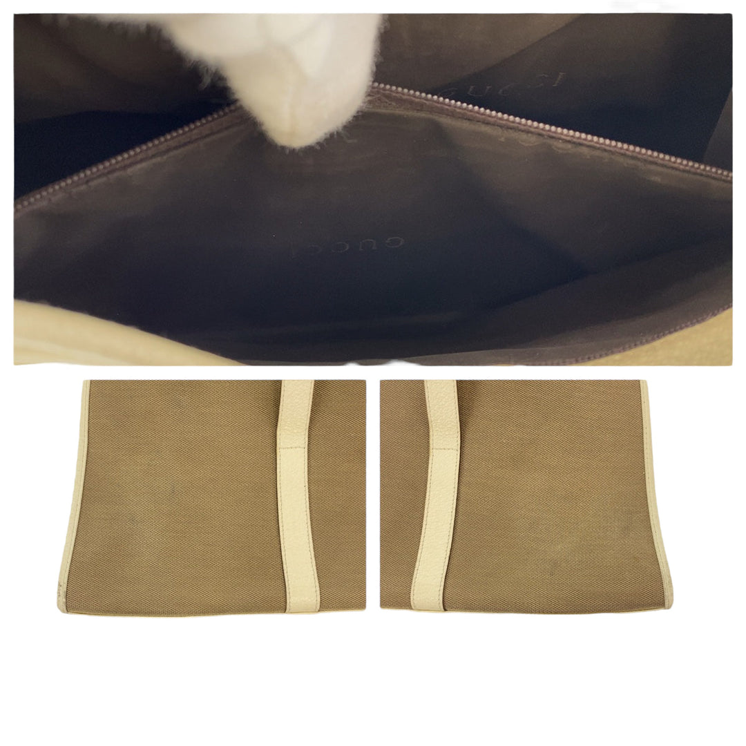 GUCCI Shoulder Bag 002 1067 canvas Beige White SilverMetal Shoulder Bag handbag Jackie Women Used Authentic