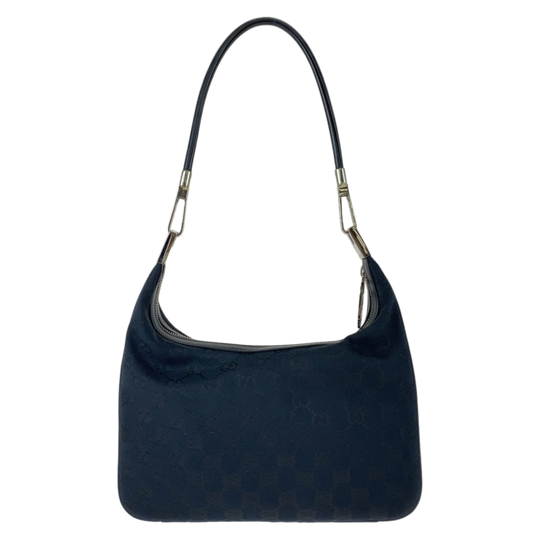 GUCCI Shoulder Bag 001 3812 GG canvas, leather Black SilverMetal Hobo Shoulder Bag Handbag Women Used Authentic