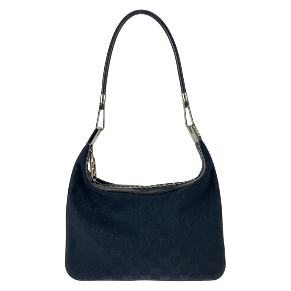 GUCCI Shoulder Bag 001 3812 GG canvas, leather Black SilverMetal Hobo Shoulder Bag Handbag Women Used Authentic
