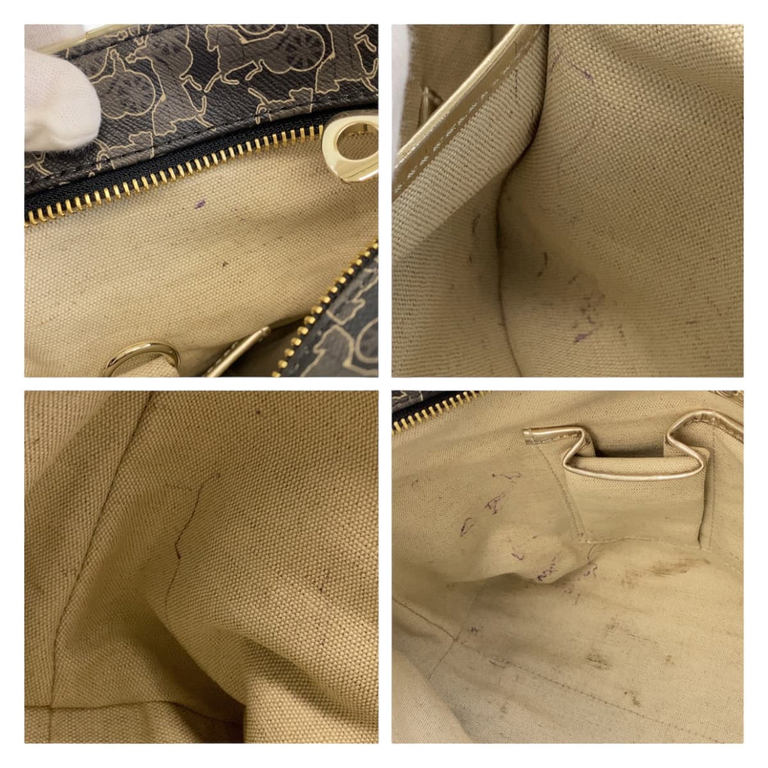 CELINE Tote Bag PVC Grey Multicolor SilverMetal Tote Bag Shoulder Bag Handbag Sulky Carriage Pattern Women Used Authentic