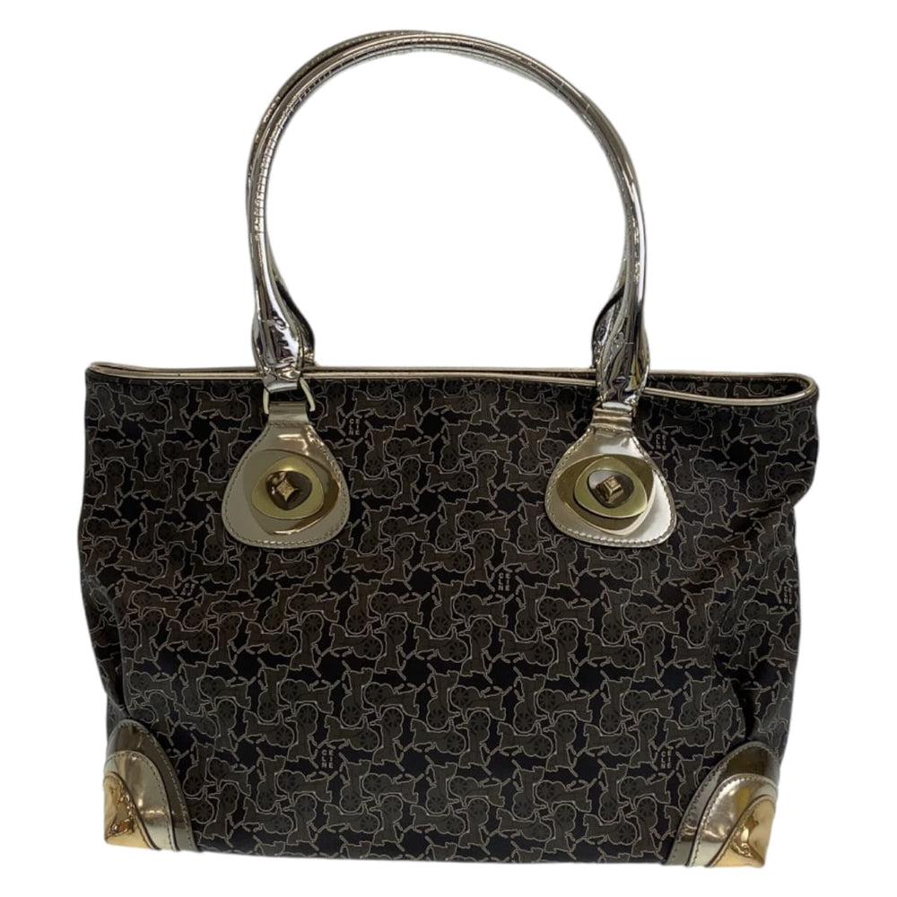 CELINE Tote Bag PVC Grey Multicolor SilverMetal Tote Bag Shoulder Bag Handbag Sulky Carriage Pattern Women Used Authentic