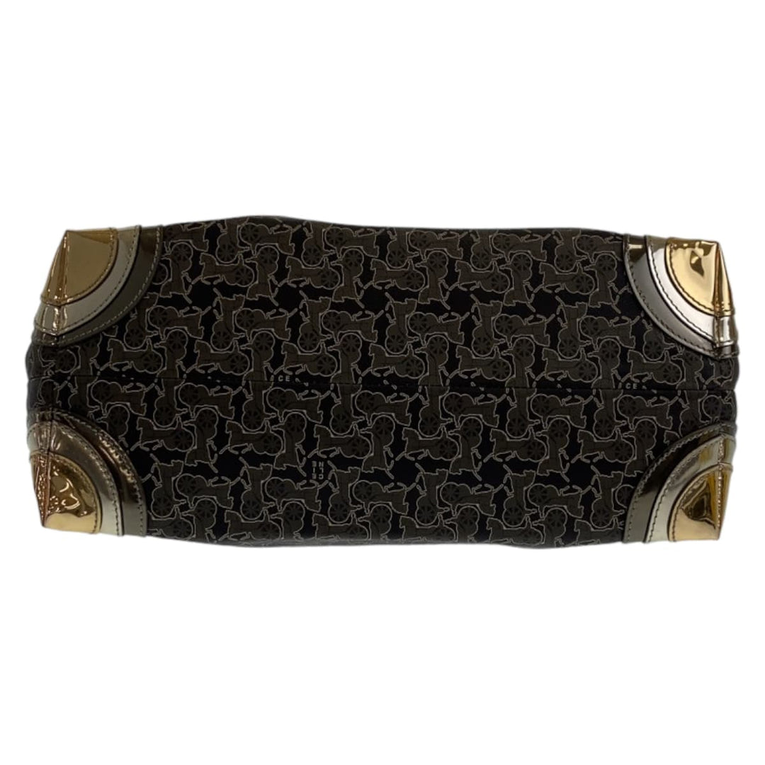 CELINE Tote Bag PVC Grey Multicolor SilverMetal Tote Bag Shoulder Bag Handbag Sulky Carriage Pattern Women Used Authentic