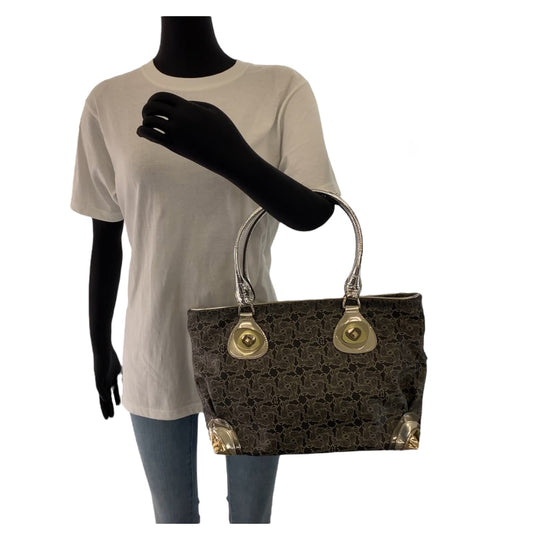 CELINE Tote Bag PVC Grey Multicolor SilverMetal Tote Bag Shoulder Bag Handbag Sulky Carriage Pattern Women Used Authentic