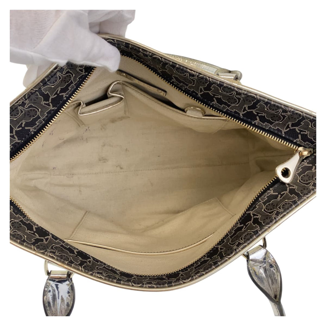 CELINE Tote Bag PVC Grey Multicolor SilverMetal Tote Bag Shoulder Bag Handbag Sulky Carriage Pattern Women Used Authentic