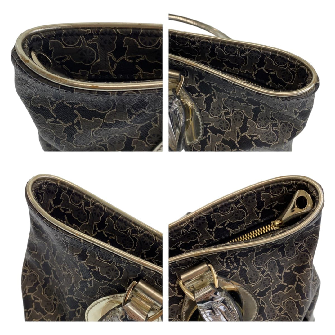 CELINE Tote Bag PVC Grey Multicolor SilverMetal Tote Bag Shoulder Bag Handbag Sulky Carriage Pattern Women Used Authentic