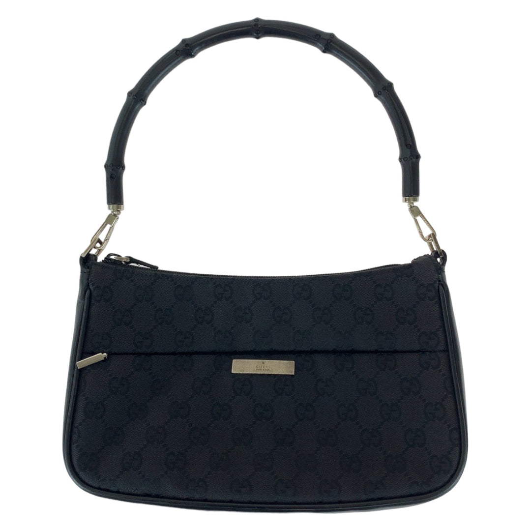 GUCCI Shoulder Bag 001 3865 GG canvas, leather Black Silver Metal Shoulder Bag handbag Bamboo Women Used Authentic