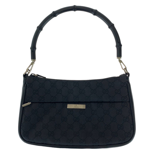 GUCCI Shoulder Bag 001 3865 GG canvas, leather Black Silver Metal Shoulder Bag handbag Bamboo Women Used Authentic