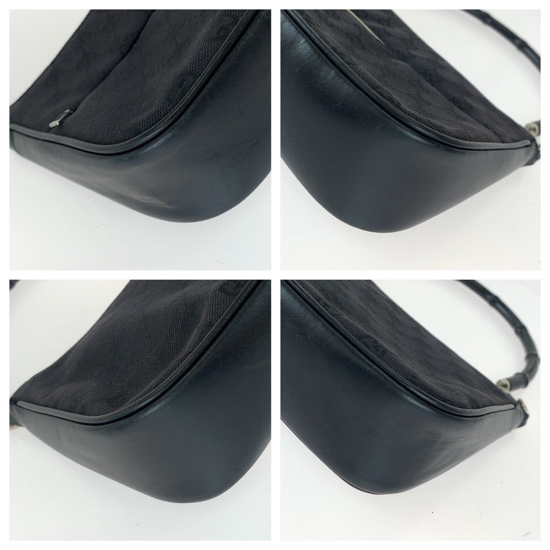 GUCCI Shoulder Bag 001 3865 GG canvas, leather Black Silver Metal Shoulder Bag handbag Bamboo Women Used Authentic