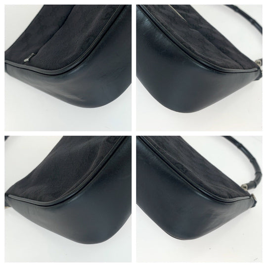 GUCCI Shoulder Bag 001 3865 GG canvas, leather Black Silver Metal Shoulder Bag handbag Bamboo Women Used Authentic