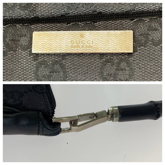 GUCCI Shoulder Bag 001 3865 GG canvas, leather Black Silver Metal Shoulder Bag handbag Bamboo Women Used Authentic