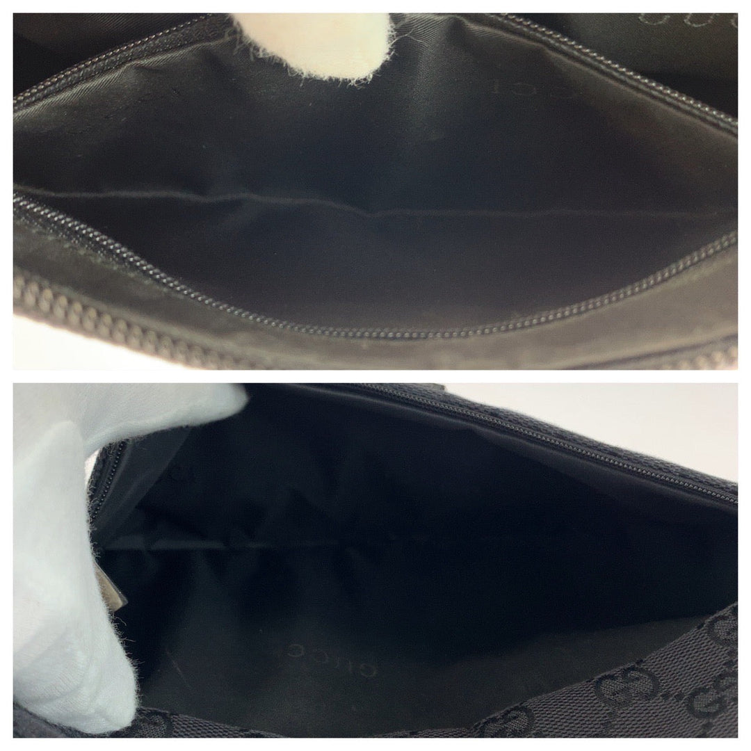 GUCCI Shoulder Bag 001 3865 GG canvas, leather Black Silver Metal Shoulder Bag handbag Bamboo Women Used Authentic