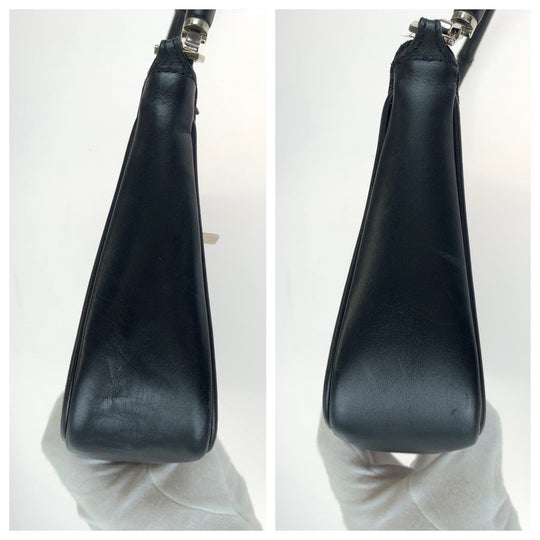 GUCCI Shoulder Bag 001 3865 GG canvas, leather Black Silver Metal Shoulder Bag handbag Bamboo Women Used Authentic