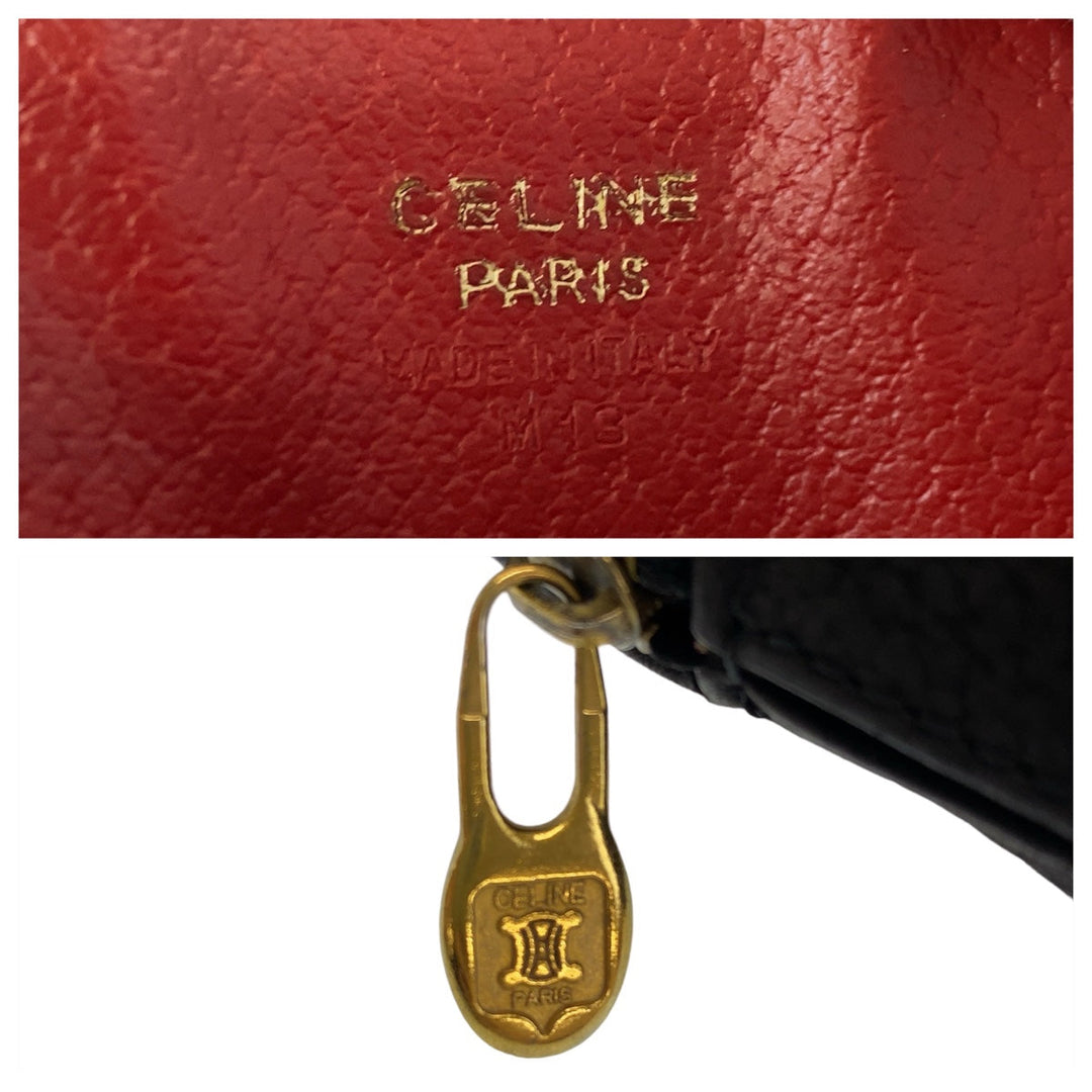 CELINE Shoulder Bag leather Black GoldMetal Mini Shoulder Bag Accessory Pouch Pochette Triomphe Women Used Authentic
