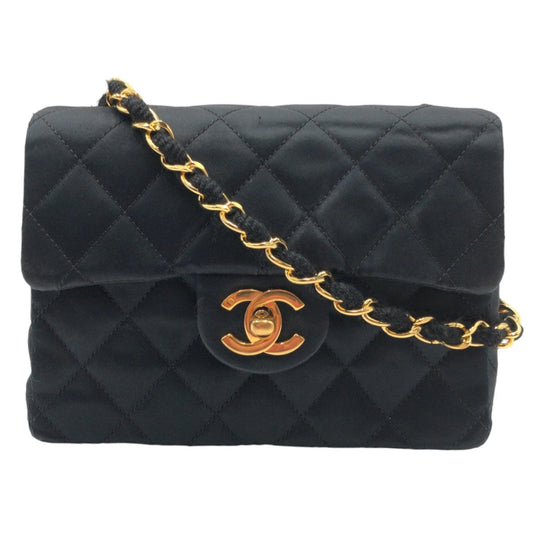 CHANEL Shoulder Bag Satin Black GoldMetal Crossbody Shoulder Bag Mini matrasse COCO Mark Turnlock Women Used Authentic