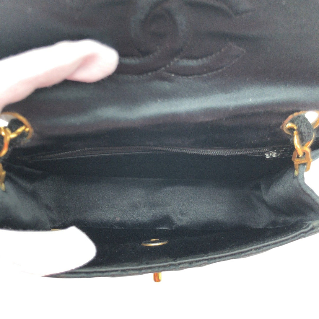 CHANEL Shoulder Bag Satin Black GoldMetal Crossbody Shoulder Bag Mini matrasse COCO Mark Turnlock Women Used Authentic