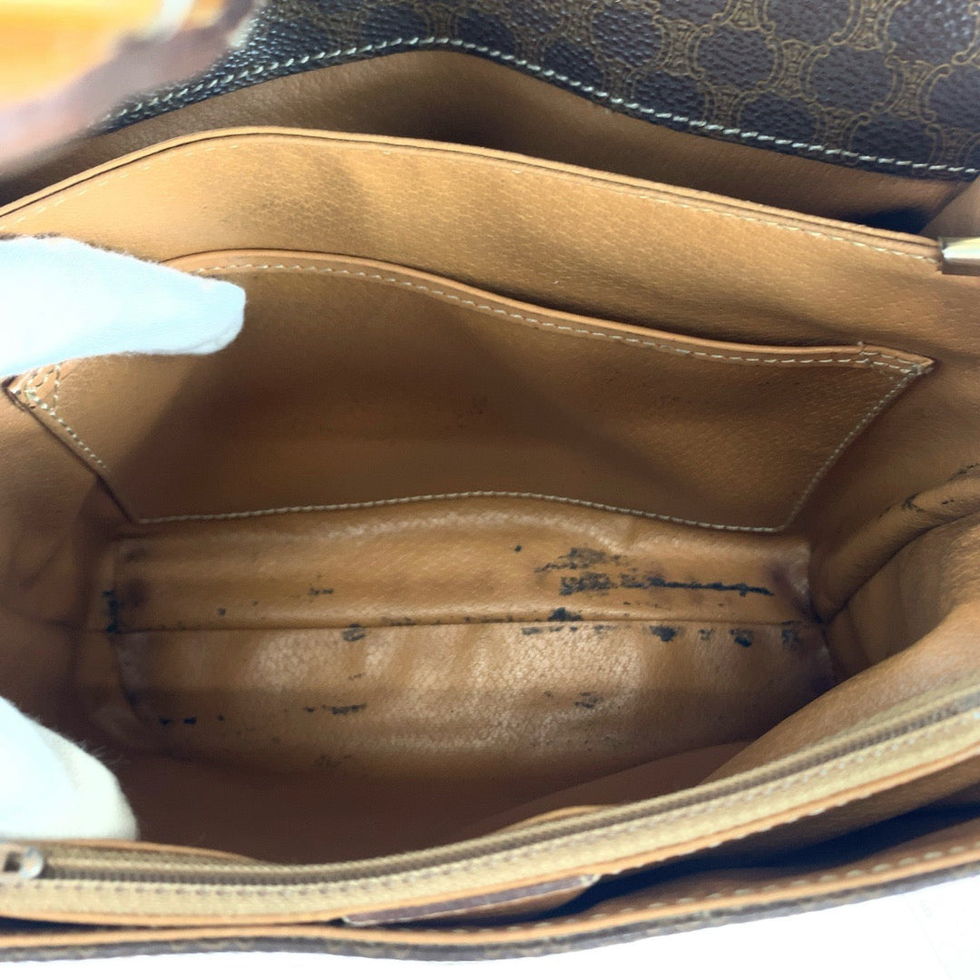 CELINE Shoulder Bag PVC, Leather Brown Gold Metal Crossbody Shoulder Bag Pochette Macadam Pattern Women Used Authentic