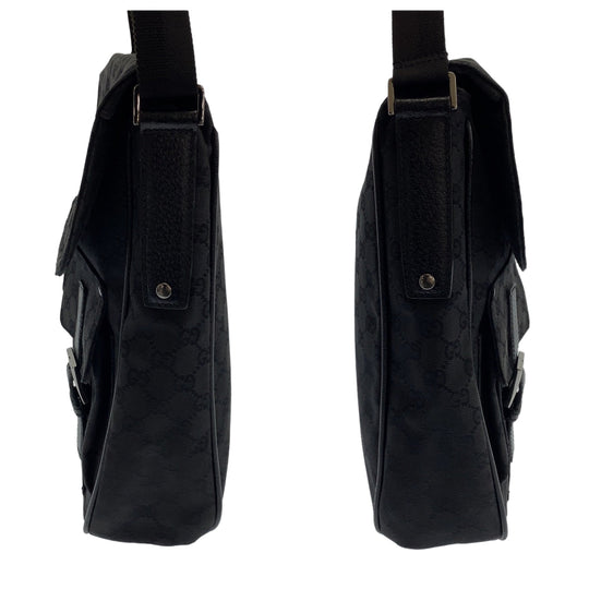 GUCCI Shoulder Bag 114269 GG canvas, leather Black Silver Metal Crossbody Shoulder Bag Messenger Bag mens Used Authentic