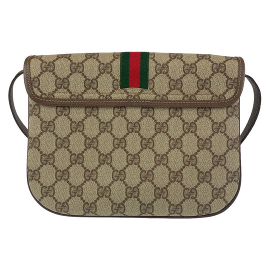 GUCCI Shoulder Bag 001.113.6862 PVC Beige Brown Gold Metal Crossbody Shoulder Bag Sherry Line Old Gucci Women Used Authentic